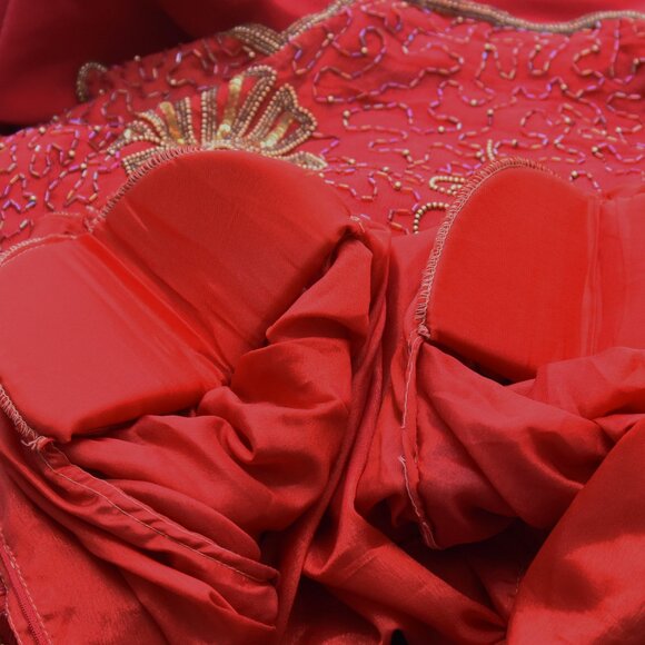 Vintage 80's Red and Gold Beaded Silk Top w/Shoulder Pads Size 12 - Picture 16 of 16